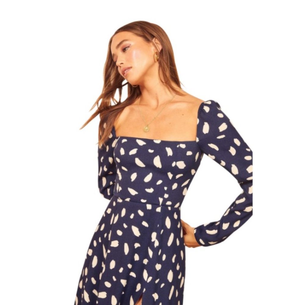 Reformation Navy and White Midi Dress